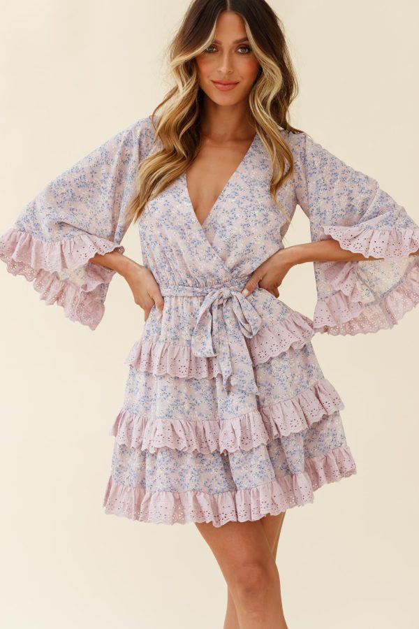 Tulsa 3 4 Sleeve Waist Tie Frill Dress Floral Print Pink Online now