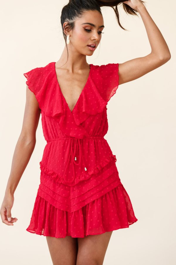 Willah Pintuck And Frill Detail Drawstring Dress Red Textured on Sale