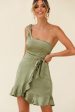 Waiting For Tonight One Shoulder Faux Wrap Dress Olive Online Hot Sale