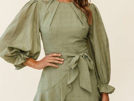 Agnes Long Sleeve Pleat Detail Dress Olive Online Hot Sale