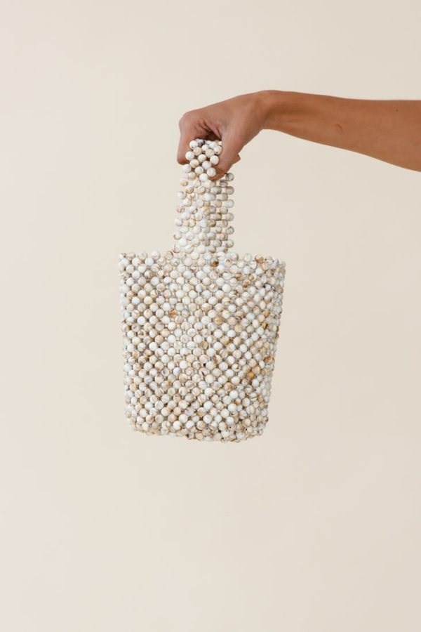 Noosa Beaded Bucket Bag Beige Online now