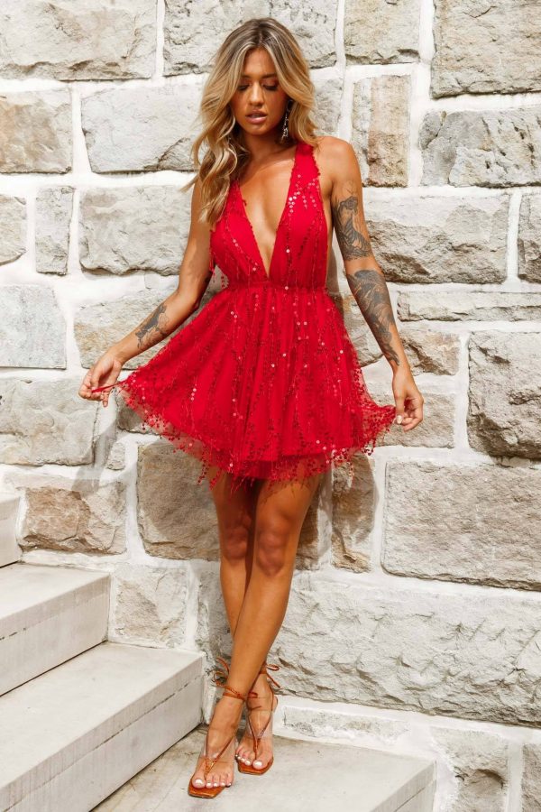 Ariana Sequin Mini Party Dress Red For Discount