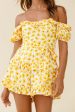 Tulsa Off Shoulder Waist Tie Frill Romper Floral Print White Yellow Sale