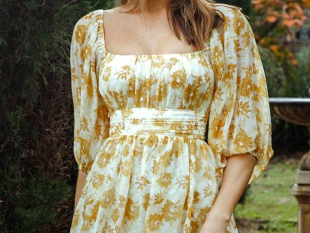 Abby Off-Shoulder Tie-Up Back Dress Floral Print Yellow Online now