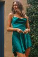 Angel Eyes Cowl Neck Asymmetrical Hem Mini Dress Forest Green For Sale