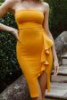 Truth Or Dare Ruffle Accent Bandeau Dress Mustard Discount