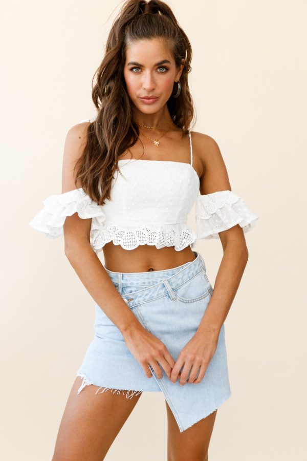 Wayside String Tie Strap Lace Trim Crop Top White For Cheap