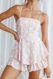 Alexandria Square Neckline Tie Back Romper Pink Floral Print on Sale