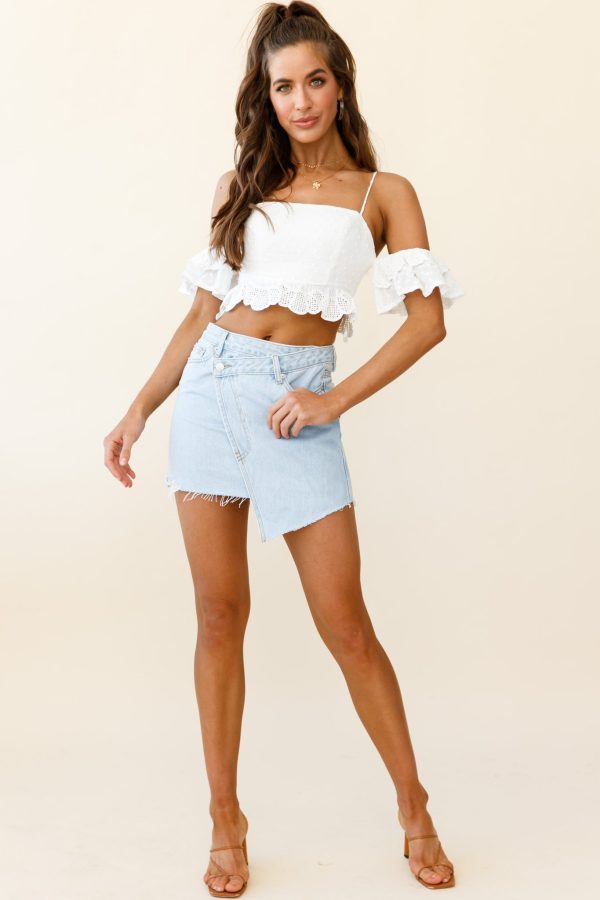 Wayside String Tie Strap Lace Trim Crop Top White For Cheap