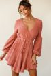 Annalise Long Sleeve Drawstring Knit Dress Rose For Cheap