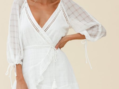 Wilde Balloon Sleeve Crochet Trim Dress White Online now