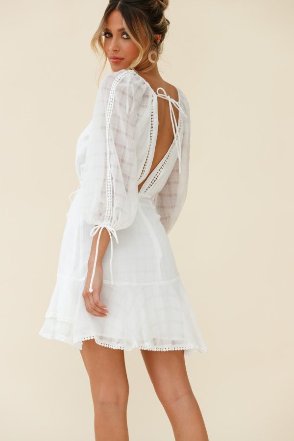 Wilde Balloon Sleeve Crochet Trim Dress White Online now