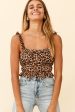 Work It Frill Strap Lace-Up Back Crop Top Beige Leopard Print Fashion