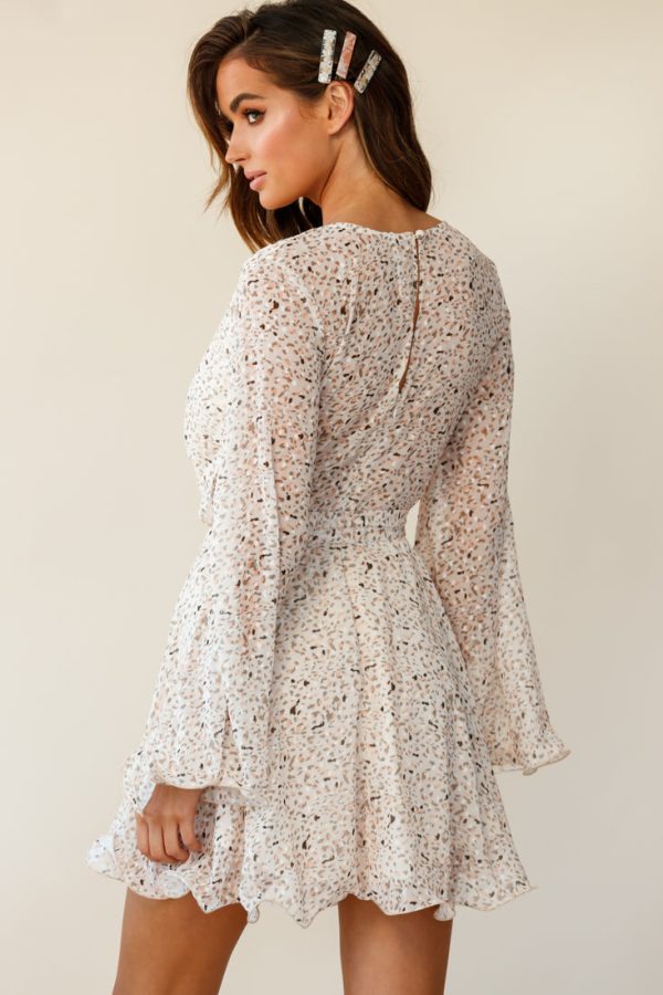 Zinnia Long Sleeve Lettuce Edge Dress Speckle Print Nude For Discount