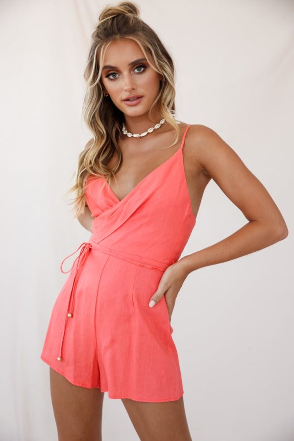 Westminster Cami Strap Wrap Top Romper Tangerine Online now