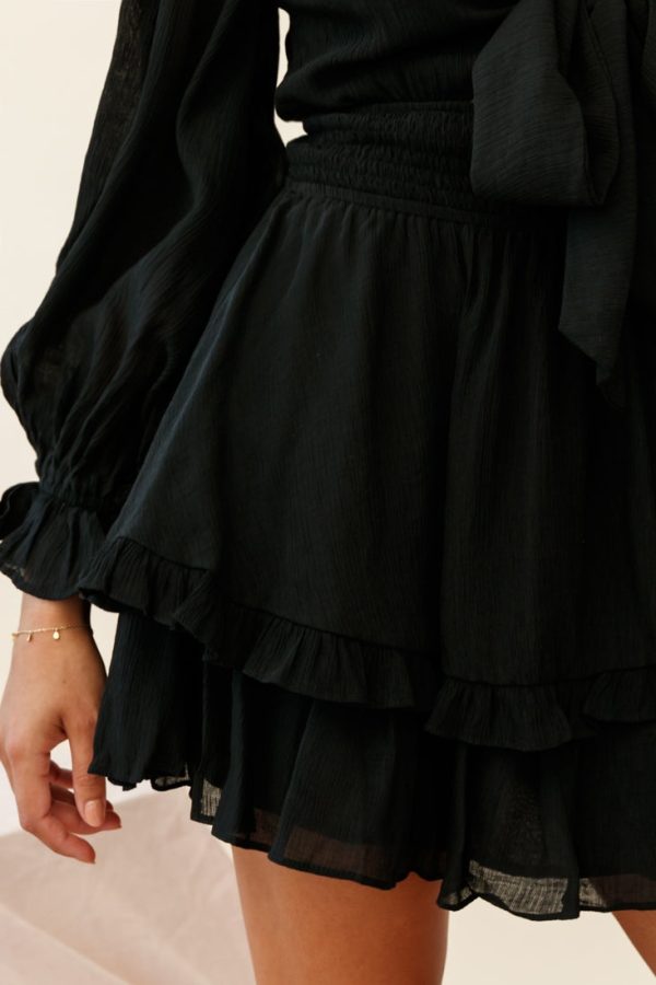 Anthea Bow-Tie Front Layered Frill Dress Black Hot on Sale