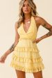 Venezuela Ruffle Trim Tie-Back Halterneck Dress Floral Print Yellow White Discount