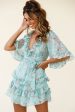 Time Will Tell Angel Sleeve Frill Detail Dress Leaf Print Mint Online now