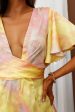 Unconditional Plunging Wrap Style Romper Marbled Tie Dye Pink Yellow Fashion