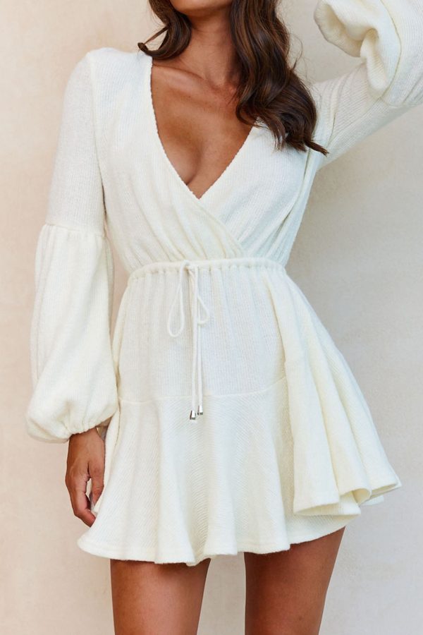 Annalise Long Sleeve Drawstring Knit Dress White Online now