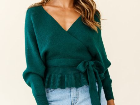 Amara Long Sleeve Knit Top Forest Green For Cheap