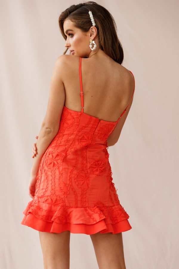 Virtue Cami Strap Embroidered Flounce Hem Dress Tangerine Online