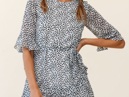 Wife Me Crew Neck Ruffle Insert Dress Polka Dot Black For Sale