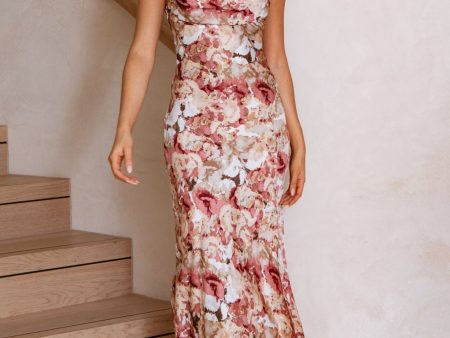 Well Versed Pleated Bust Front Split Dress Floral Abstract Print Rose Online Sale