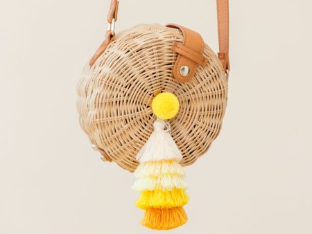 Tulum Woven Circle Tassel Trim Bag Yellow Discount