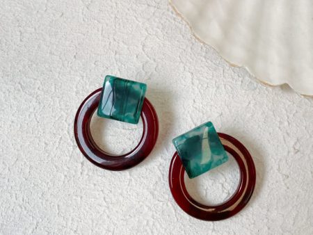 Endearing Marbled Square Circle Earrings Brown Online now