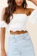 Wayside String Tie Strap Lace Trim Crop Top White For Cheap