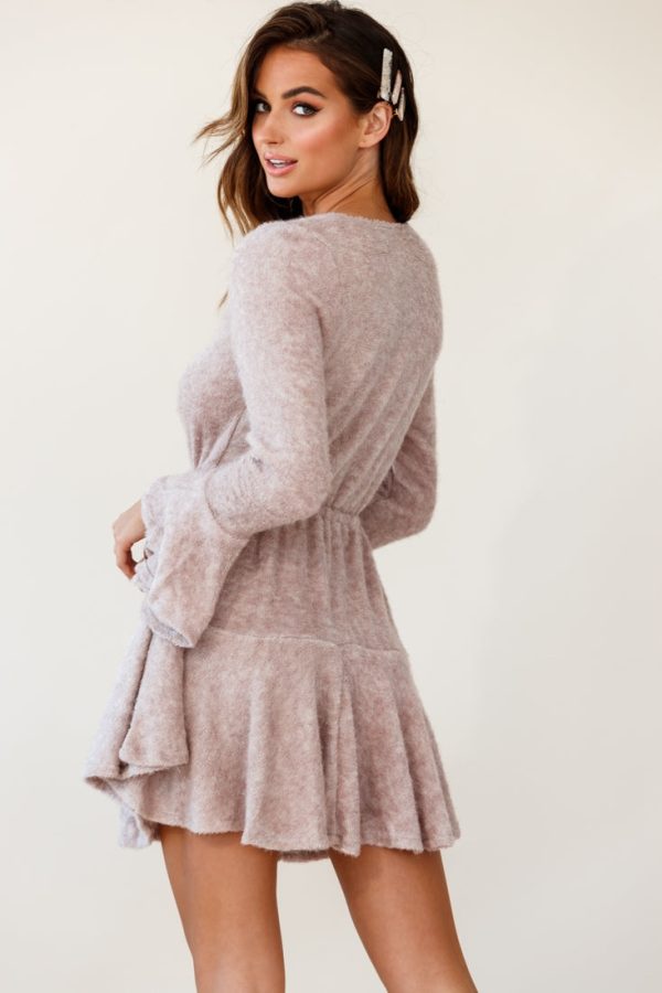 Wait For It Long Sleeve Drawstring Dress Blush Discount