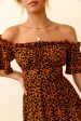 Voyager Off-Shoulder Bell Sleeve Midi Dress Leopard Print Brown Online Sale