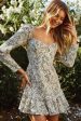 When In Rome Long Sleeve Lace-Up Back Dress Floral Print Beige Supply