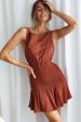 Antonine Elasticated Straps Shirred Waist Mini Dress Cinnamon Discount