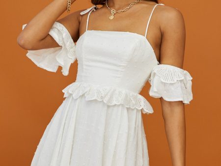 Wayside String Tie Strap Lace Trim Mini Dress White For Sale