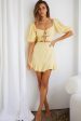 Alma Drawstring Circle Bust Puff Sleeve Mini Dress Yellow Cheap