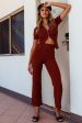 Tori High Waist Flared Knit Pants Mocha Online Sale