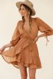 Wilde Balloon Sleeve Crochet Trim Dress Tan Discount