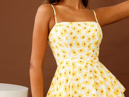 Alexandria Square Neckline Tie Back Romper Sunflower Print Yellow on Sale