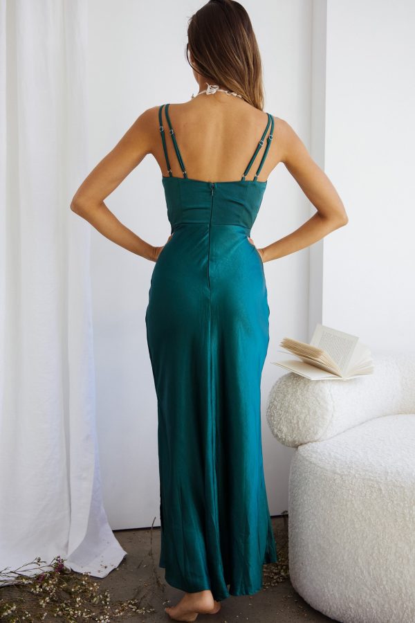 Torah Cut-Out Bodice Front Split Maxi Dress Forest Green Online Sale