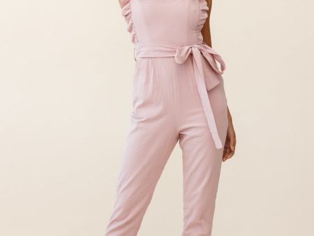 All For Love Square Neckline Ruffle Strap Jumpsuit Blush Online