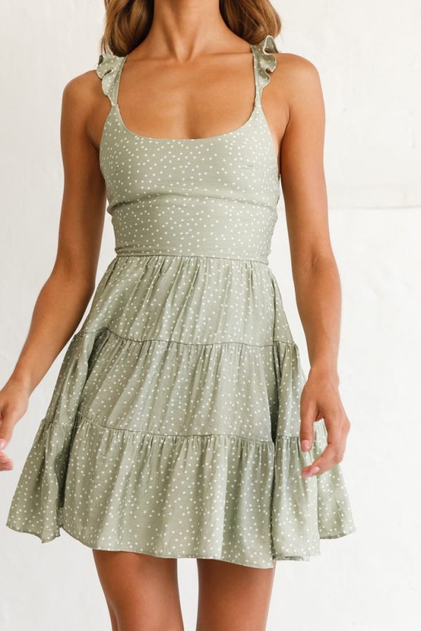 Allegra Fluted Hem Lace-Up Back Dress Olive Online Sale