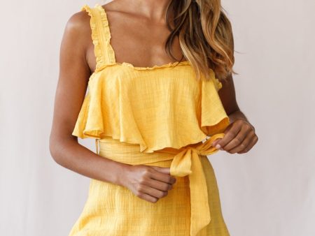 Acasia Frill Strap Ruffle Hem Dress Mustard For Cheap