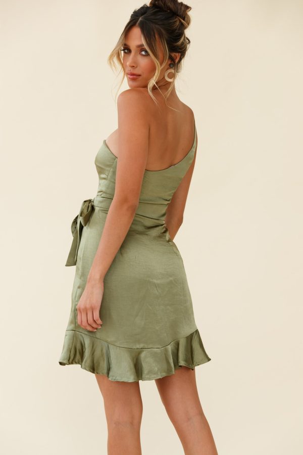 Waiting For Tonight One Shoulder Faux Wrap Dress Olive Online Hot Sale