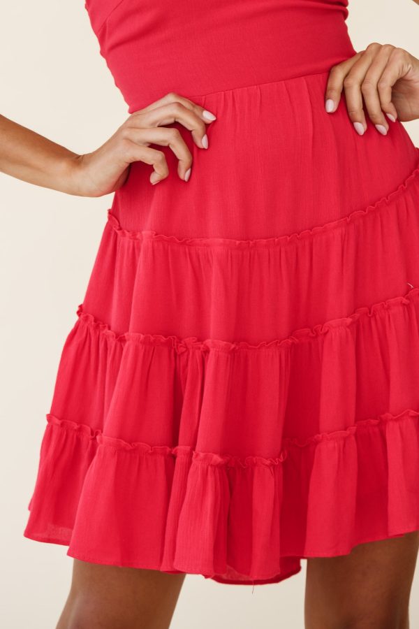 Allegra Fluted Hem Lace-Up Back Dress Red For Sale