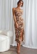 Well Versed Pleated Bust Front Split Dress Wildflower Tan Cheap