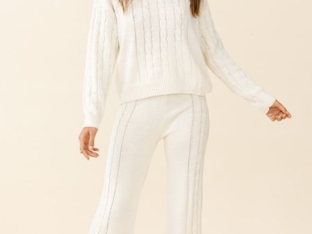 Atlas Cable Knit Accent Pants Cream Cheap