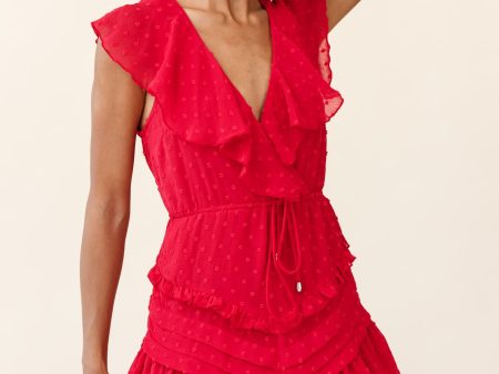 Willah Pintuck And Frill Detail Drawstring Dress Red Textured on Sale