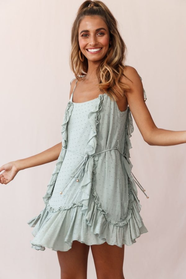 Wish Fluted Hem Lace-up Back Dress Olive For Cheap